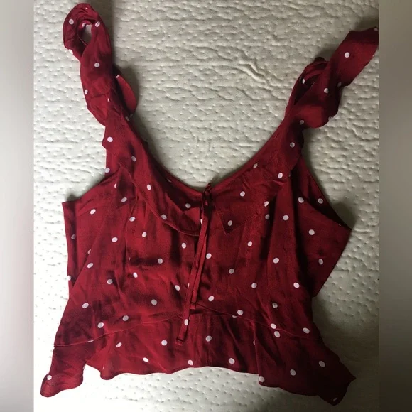 NWOT Leith red ruffle polka dot tie crop top Italian riviera retro vintage - Picture 6 of 12